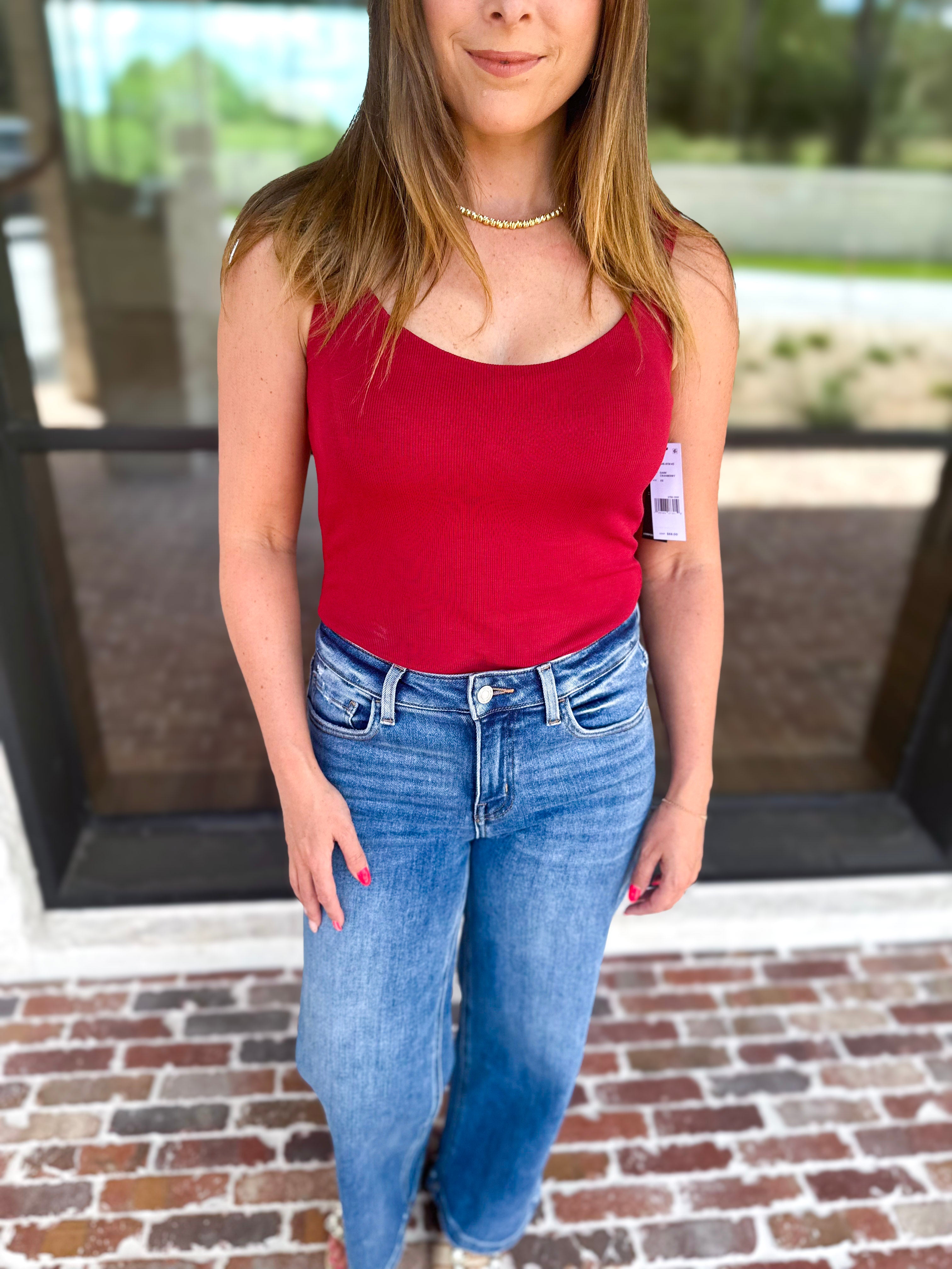 Liverpool - The Signature Scoop Neck Tank - Cranberry-210 Casual Blouses-LIVERPOOL JEANS COMPANY-July & June Women's Fashion Boutique Located in San Antonio, Texas