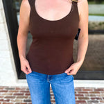 Liverpool - The Signature Scoop Neck Tank - Dark Brown-210 Casual Blouses-LIVERPOOL JEANS COMPANY-July & June Women's Fashion Boutique Located in San Antonio, Texas