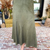 Suede Midi Skirt - Olive-410 Shorts/Skirts-STYLE USA-July & June Women's Fashion Boutique Located in San Antonio, Texas