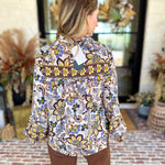 Dusty Blue & Marigold Floral Blouse-200 Fashion Blouses-FATE-July & June Women's Fashion Boutique Located in San Antonio, Texas