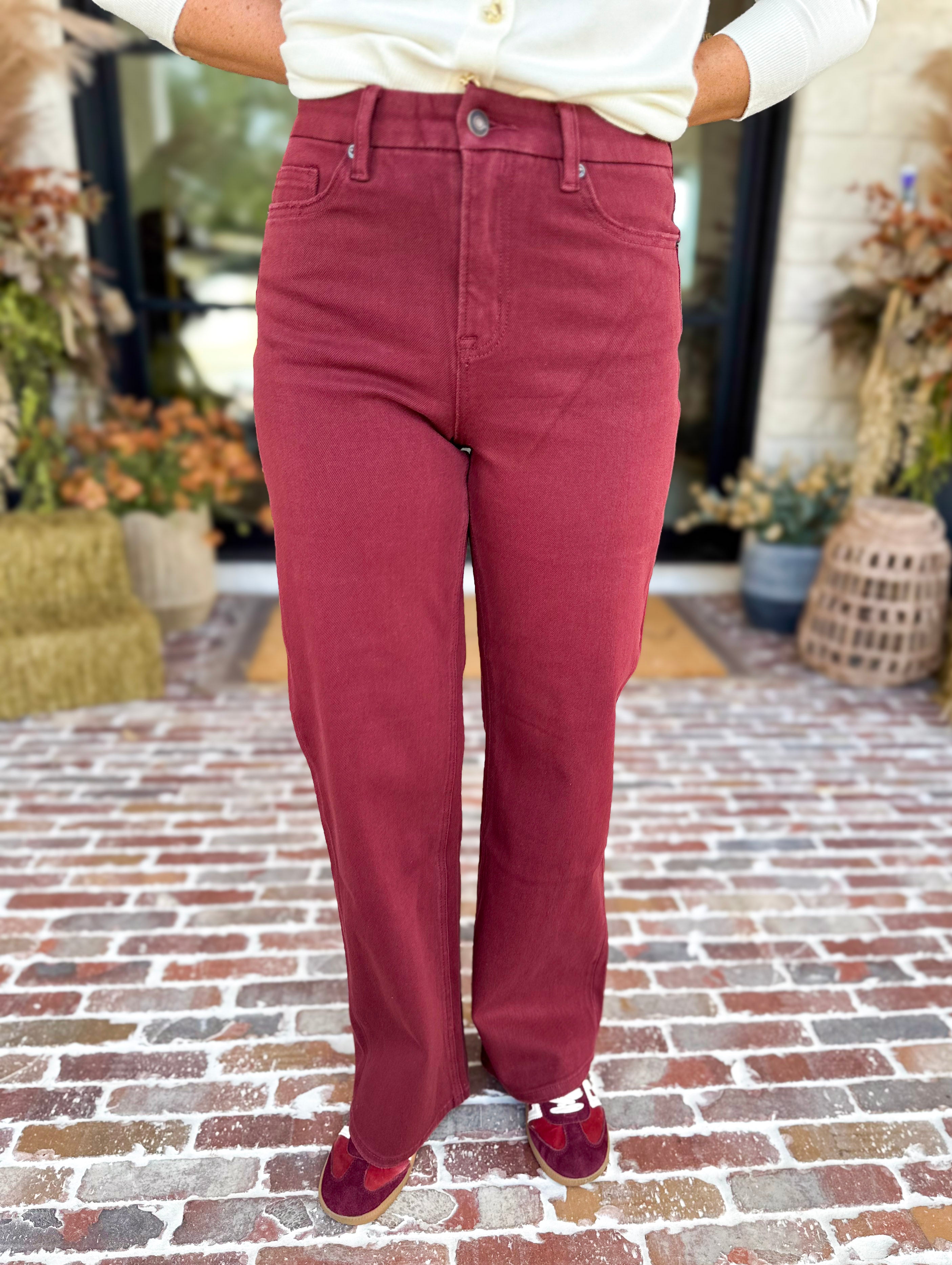 Classic Wide Leg Jeans - Crimson-420 Denim-MICA-July & June Women's Fashion Boutique Located in San Antonio, Texas