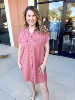 Go-To Utility Mini Dress - Rose-510 Mini-IN FEBRUARY-July & June Women's Fashion Boutique Located in San Antonio, Texas