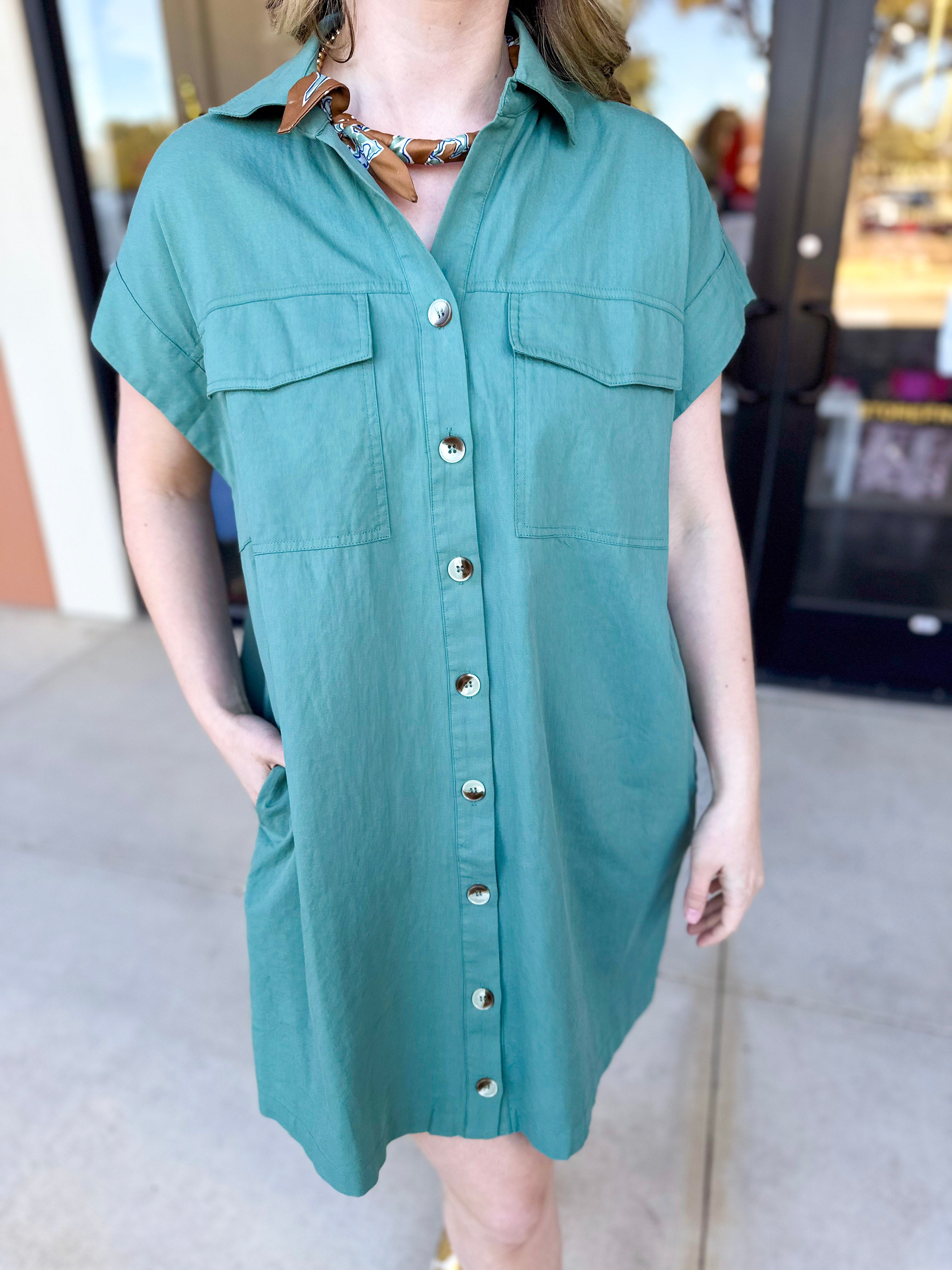 Go-To Utility Mini Dress - Green-510 Mini-IN FEBRUARY-July & June Women's Fashion Boutique Located in San Antonio, Texas