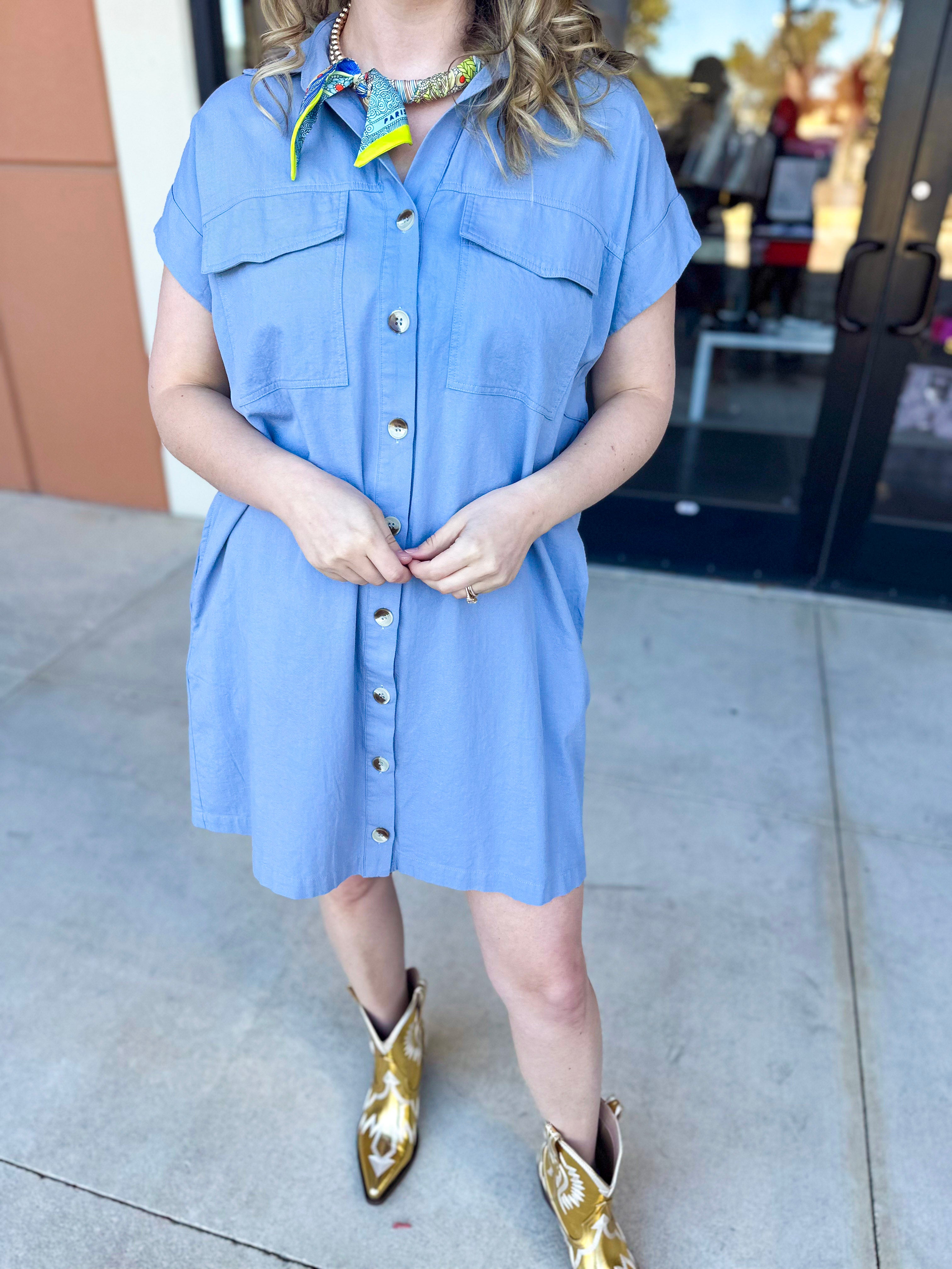 Go-To Utility Mini Dress - Blue-510 Mini-IN FEBRUARY-July & June Women's Fashion Boutique Located in San Antonio, Texas