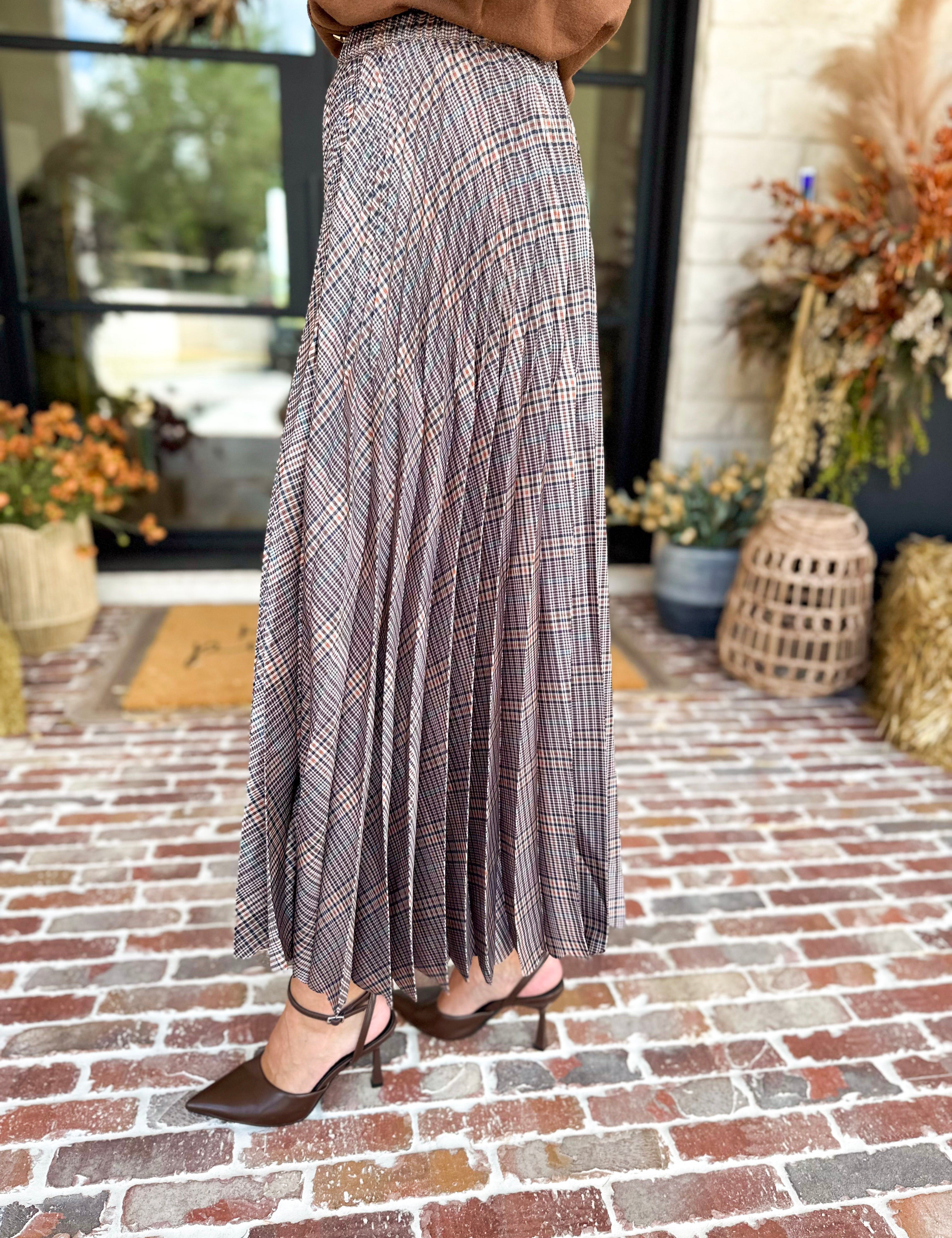Current Air - Kensington Plaid Pleated Midi Skirt-410 Shorts/Skirts-CURRENT AIR CLOTHING-July & June Women's Fashion Boutique Located in San Antonio, Texas