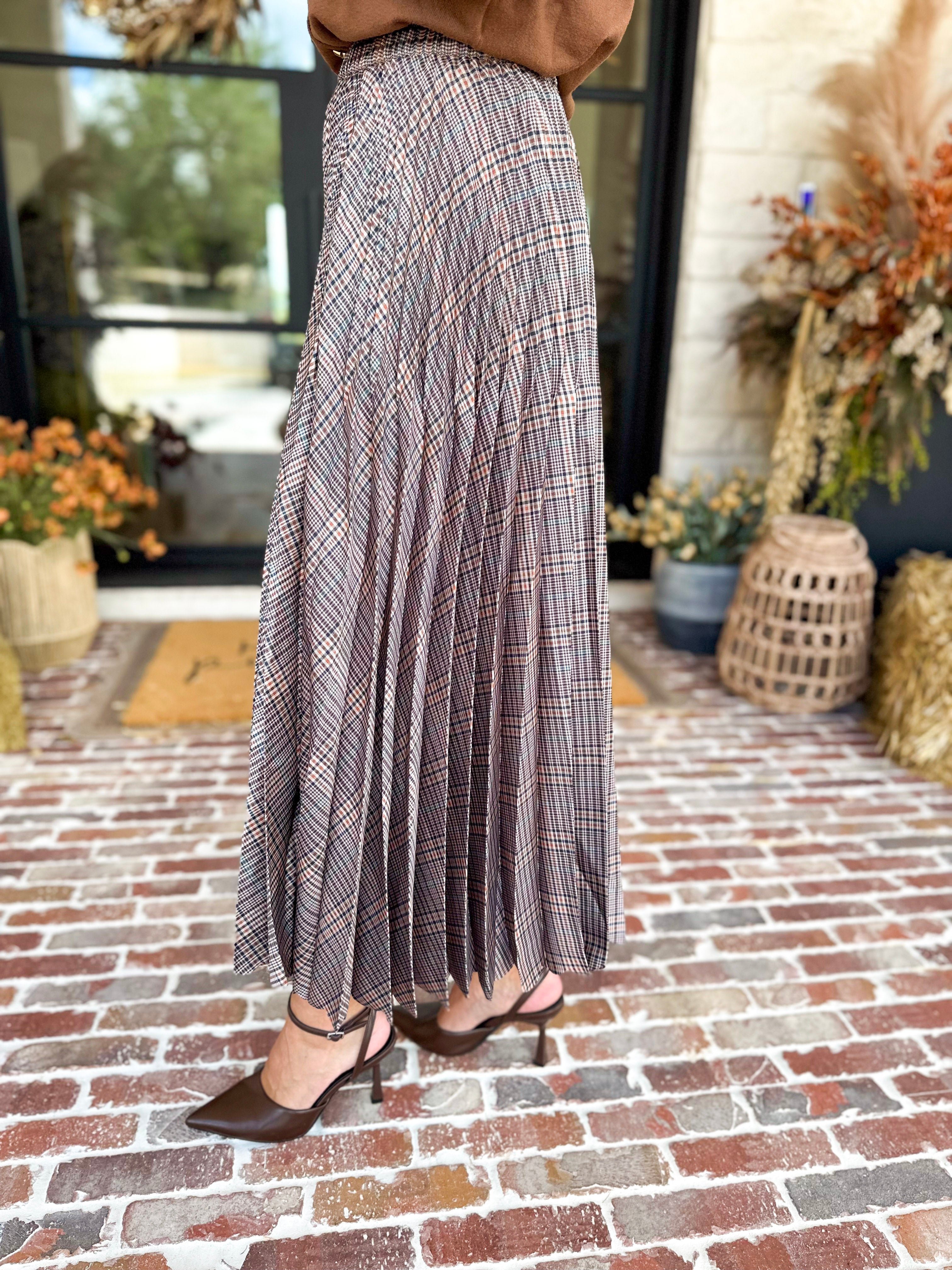 Current Air - Kensington Plaid Pleated Midi Skirt-410 Shorts/Skirts-CURRENT AIR CLOTHING-July & June Women's Fashion Boutique Located in San Antonio, Texas
