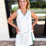 The Sunday Stroll Athleisure Skort - White/Green-300 Athleisure/Lounge-SKIES ARE BLUE-July & June Women's Fashion Boutique Located in San Antonio, Texas