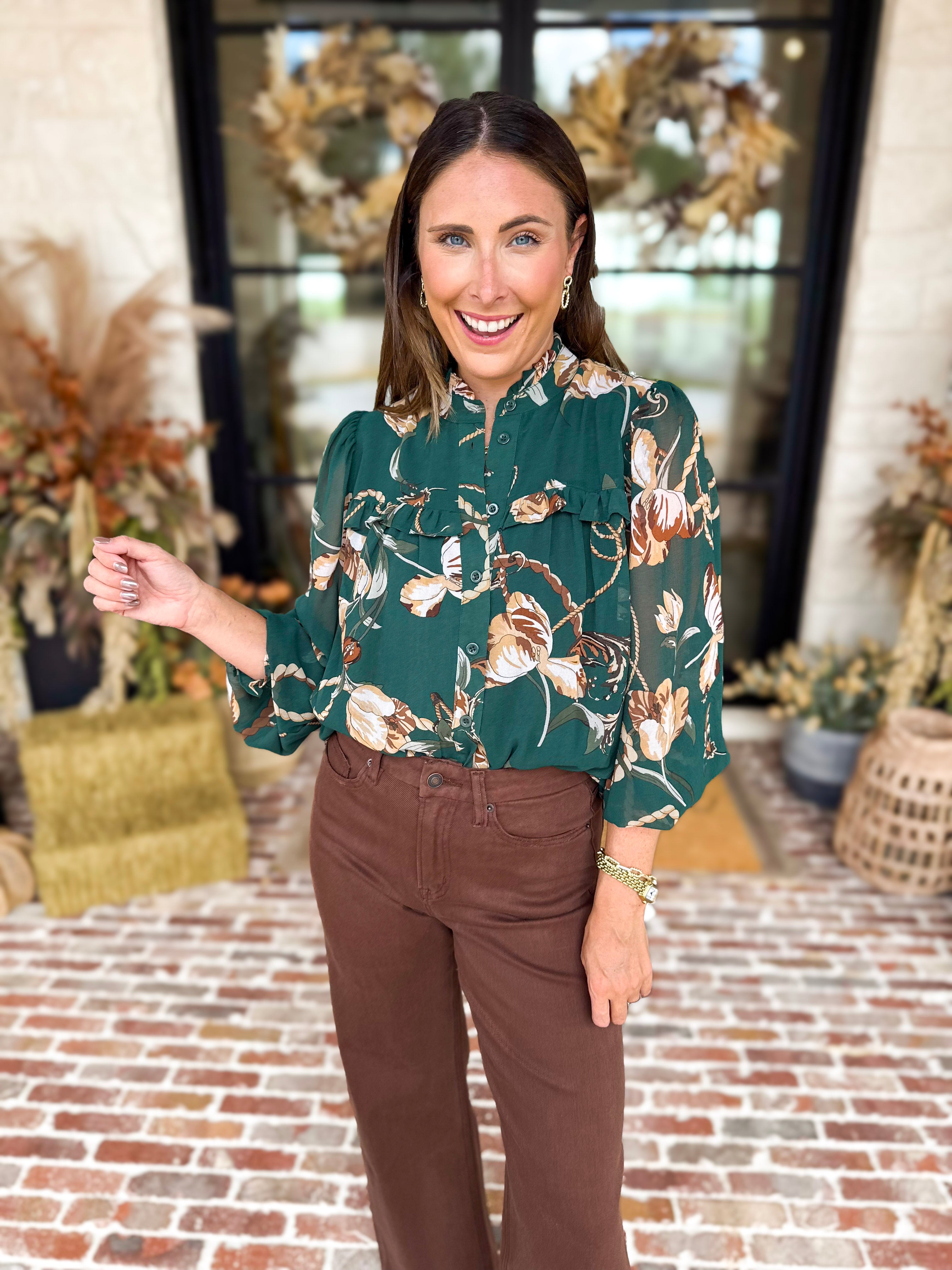 Evergreen Charm Blouse-200 Fashion Blouses-FATE-July & June Women's Fashion Boutique Located in San Antonio, Texas