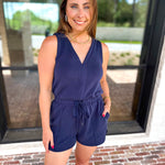 The Weekender Navy Romper-300 Athleisure/Lounge-SKIES ARE BLUE-July & June Women's Fashion Boutique Located in San Antonio, Texas