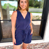 The Weekender Navy Romper-300 Athleisure/Lounge-SKIES ARE BLUE-July & June Women's Fashion Boutique Located in San Antonio, Texas