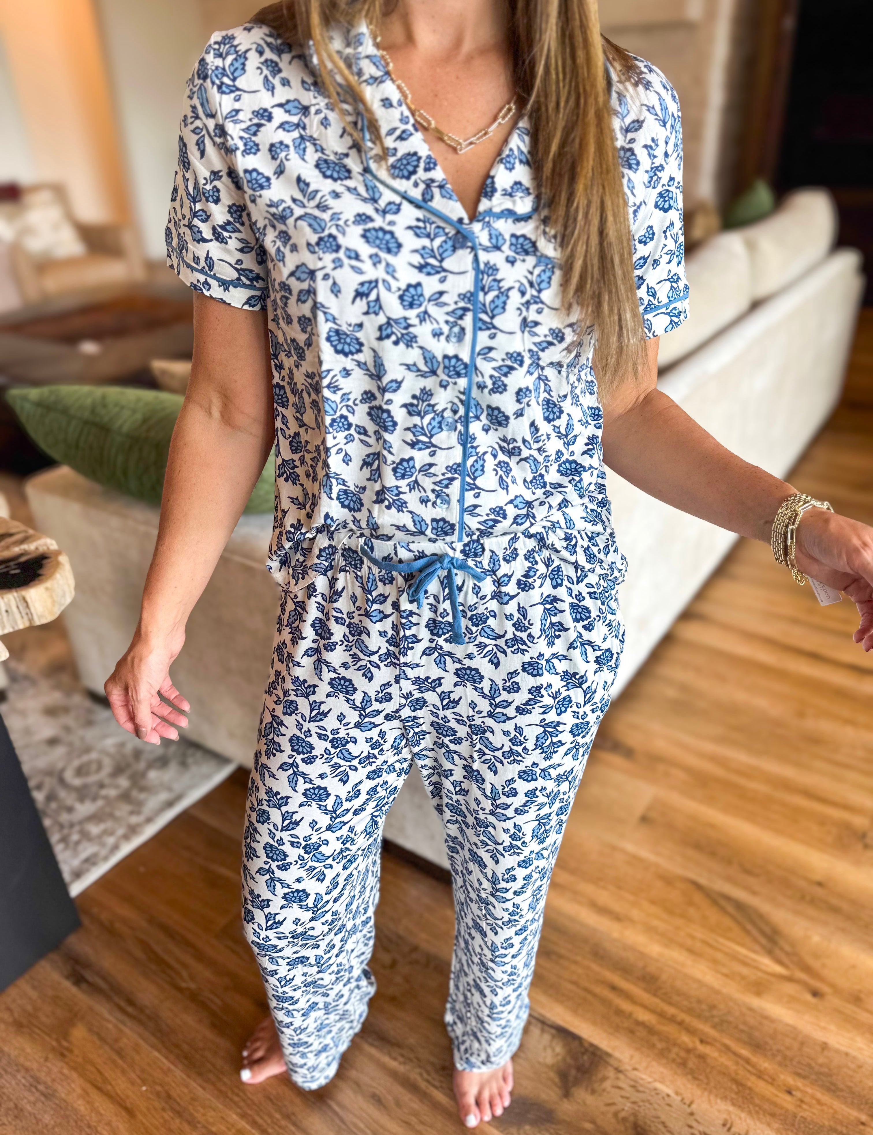 Mary Square - Ivy Navy Script PJ Pant Set-300 Athleisure/Lounge-MARY SQUARE-July & June Women's Fashion Boutique Located in San Antonio, Texas