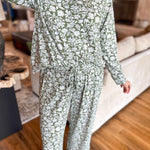 Mary Square - Olive Painted Trillium PJ Pant Set-300 Athleisure/Lounge-MARY SQUARE-July & June Women's Fashion Boutique Located in San Antonio, Texas