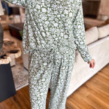 Mary Square - Olive Painted Trillium PJ Pant Set-300 Athleisure/Lounge-MARY SQUARE-July & June Women's Fashion Boutique Located in San Antonio, Texas