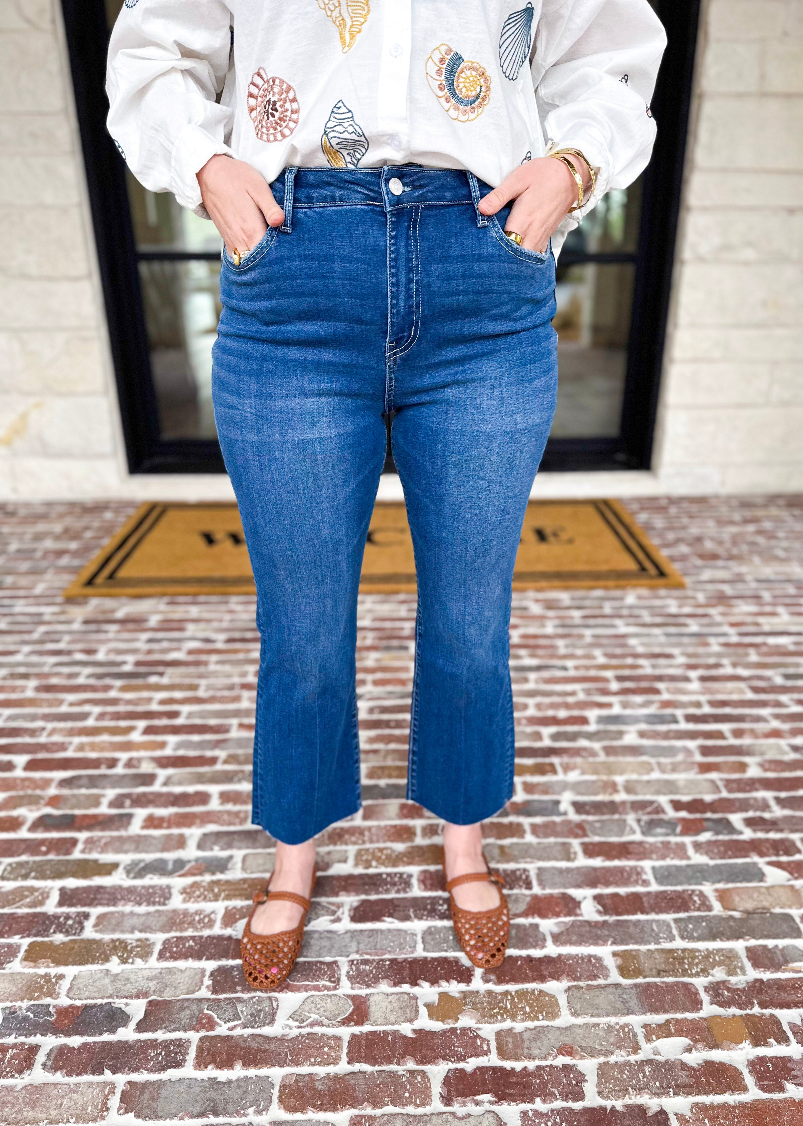 Vervet - Dark Wash High Rise Kick Flare Jeans-400 Pants-VEVERT BY FLYING MONKEY-July & June Women's Fashion Boutique Located in San Antonio, Texas
