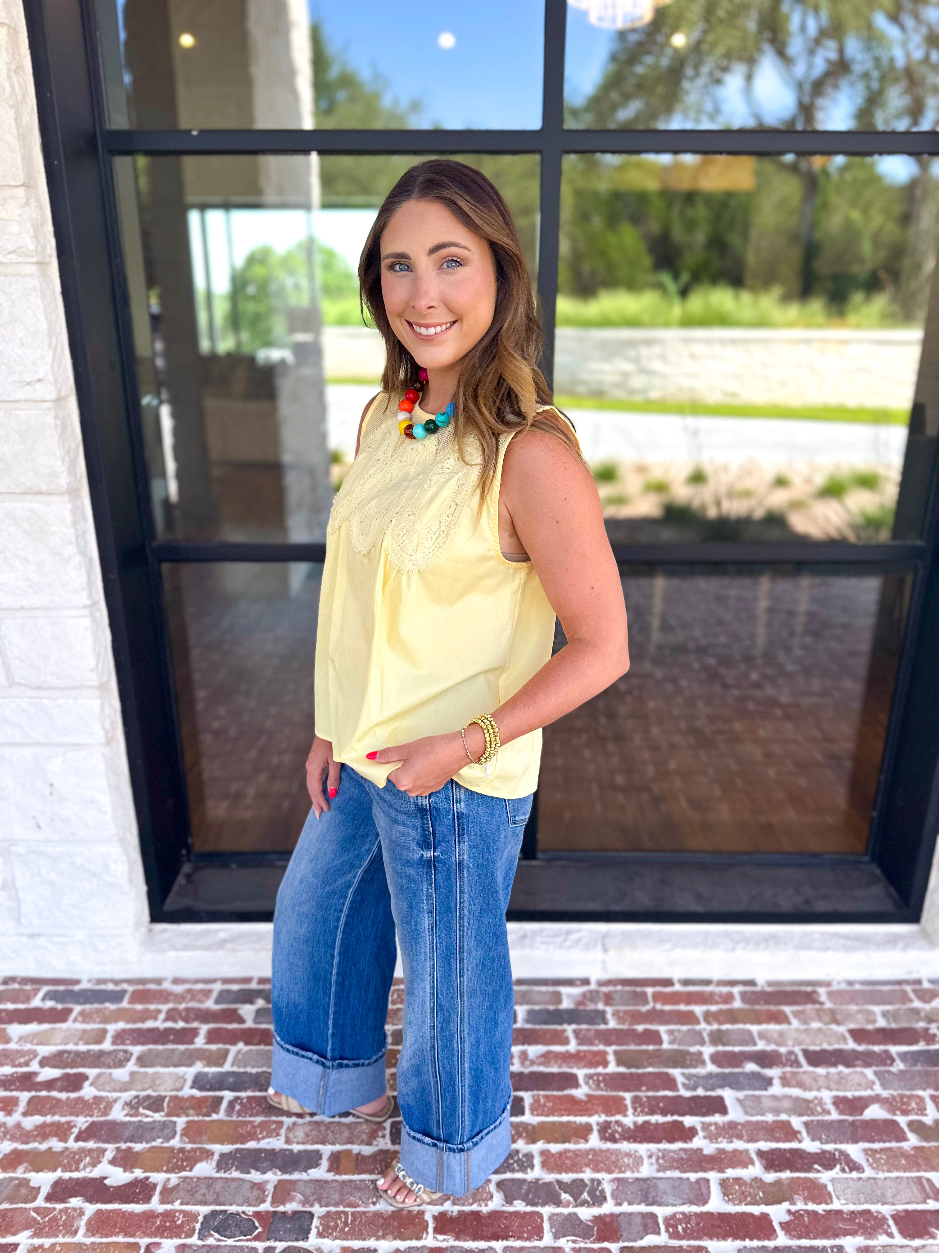 Sheer Details Tank - Butter-200 Fashion Blouses-FATE-July & June Women's Fashion Boutique Located in San Antonio, Texas