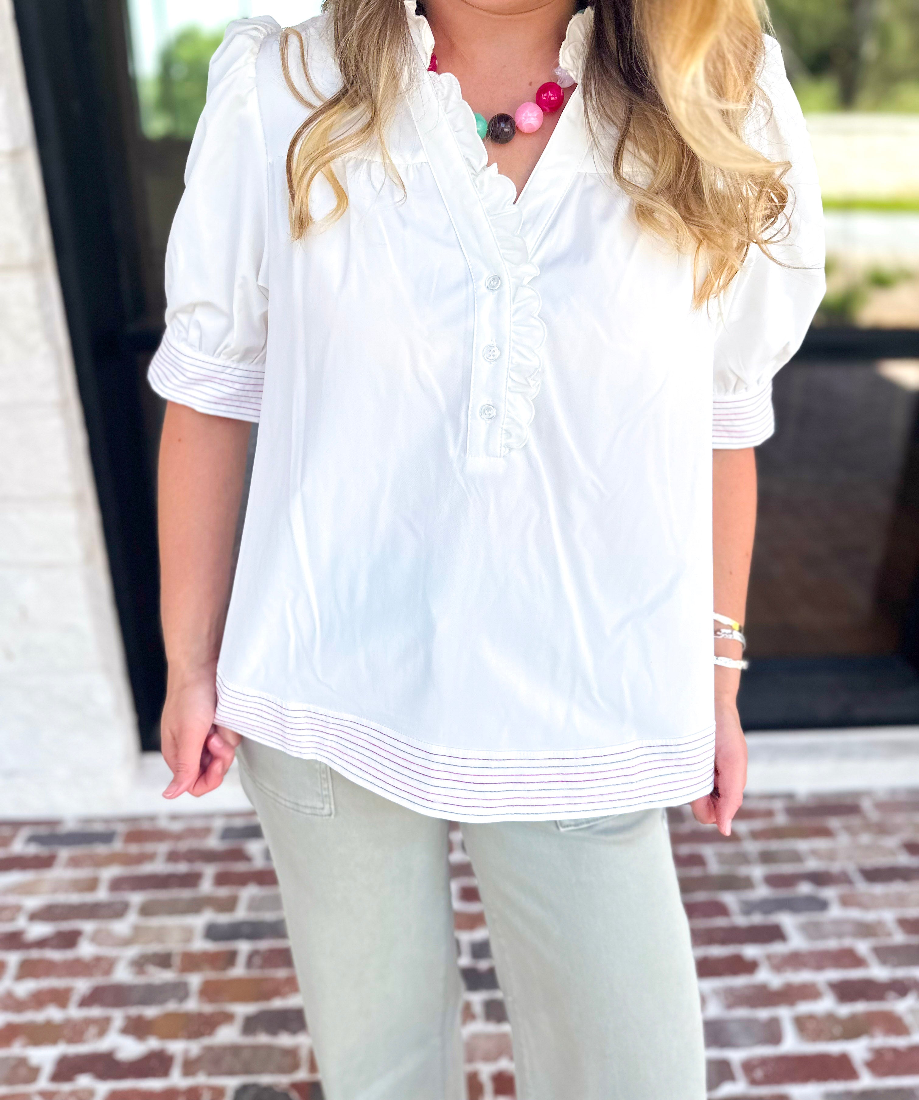 Mary Square - Sweet Florals Embroidered Blouse-200 Fashion Blouses-MARY SQUARE-July & June Women's Fashion Boutique Located in San Antonio, Texas
