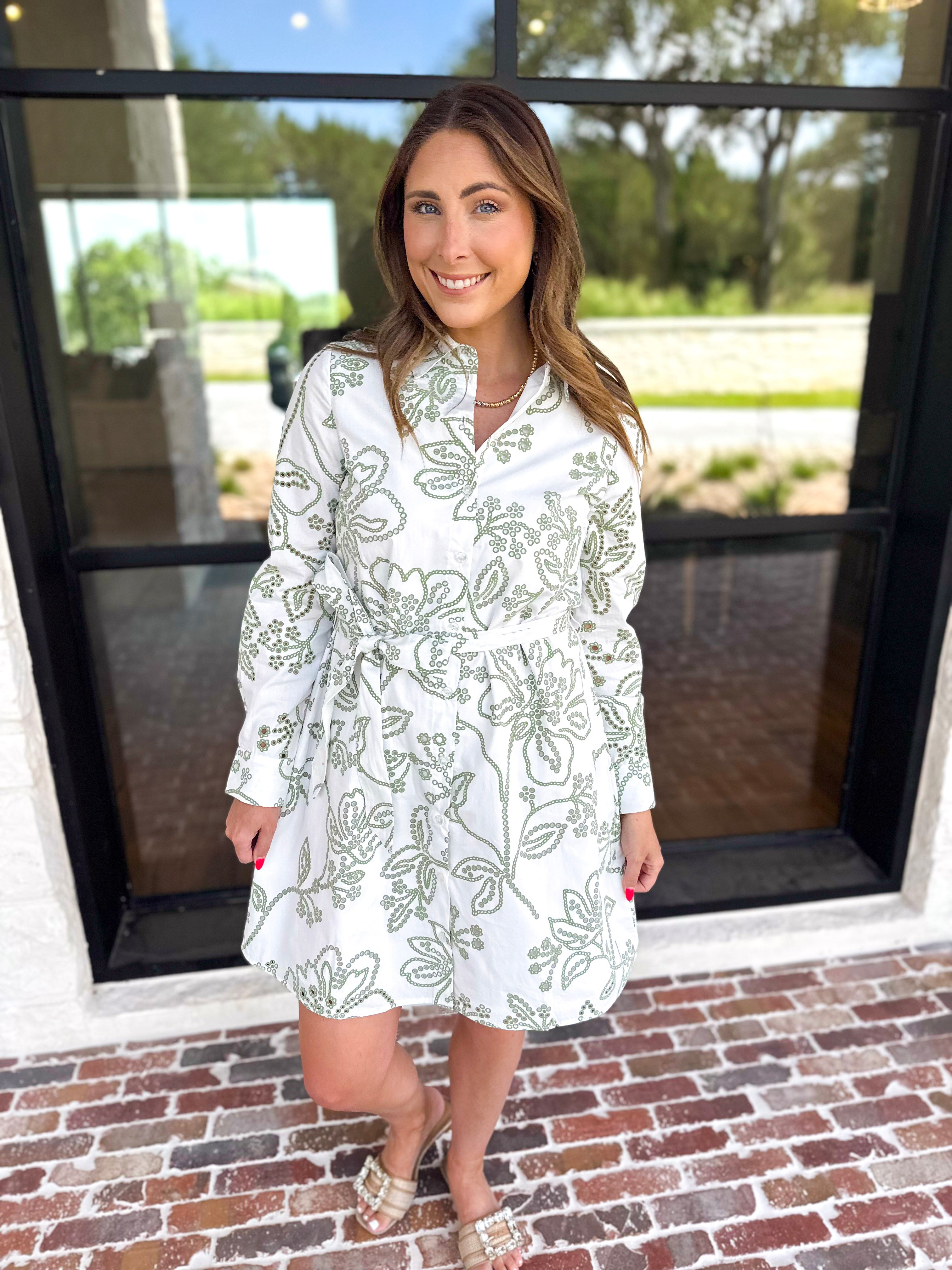 Mary Square - Sage Floral Mini Dress-510 Mini-MARY SQUARE-July & June Women's Fashion Boutique Located in San Antonio, Texas