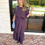 Darling in Dots Set - Brown & Blue-500 Midi-ENTRO-July & June Women's Fashion Boutique Located in San Antonio, Texas
