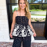 Polka Dot & Floral Set - Black-500 Midi-ENTRO-July & June Women's Fashion Boutique Located in San Antonio, Texas