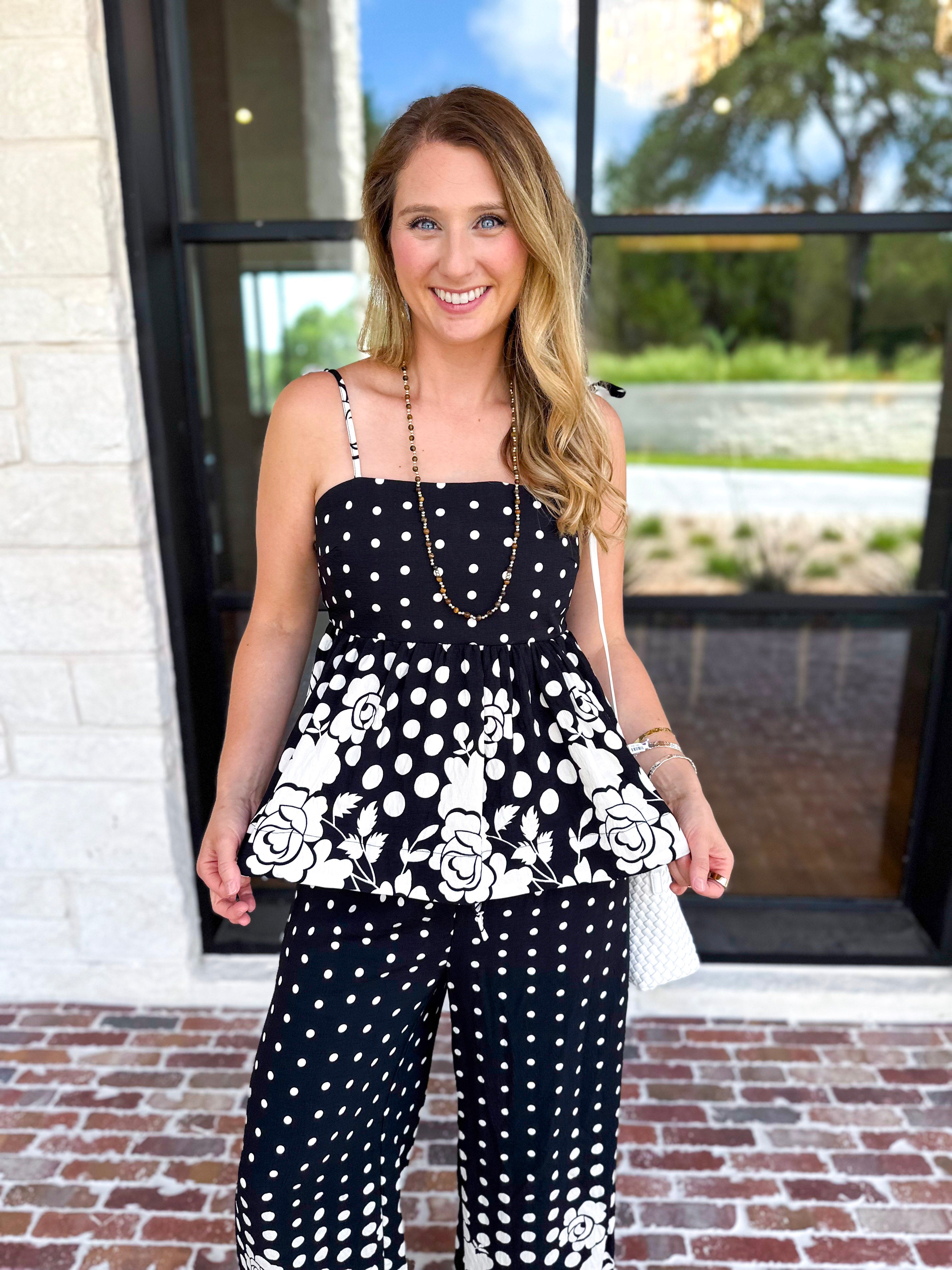Polka Dot & Floral Set - Black-500 Midi-ENTRO-July & June Women's Fashion Boutique Located in San Antonio, Texas