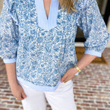 Light Blue Floral Blouse-200 Fashion Blouses-STRUT & BOLT-July & June Women's Fashion Boutique Located in San Antonio, Texas