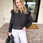 Frilly Black Blouse-200 Fashion Blouses-TCEC-July & June Women's Fashion Boutique Located in San Antonio, Texas