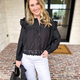 Frilly Black Blouse-200 Fashion Blouses-TCEC-July & June Women's Fashion Boutique Located in San Antonio, Texas