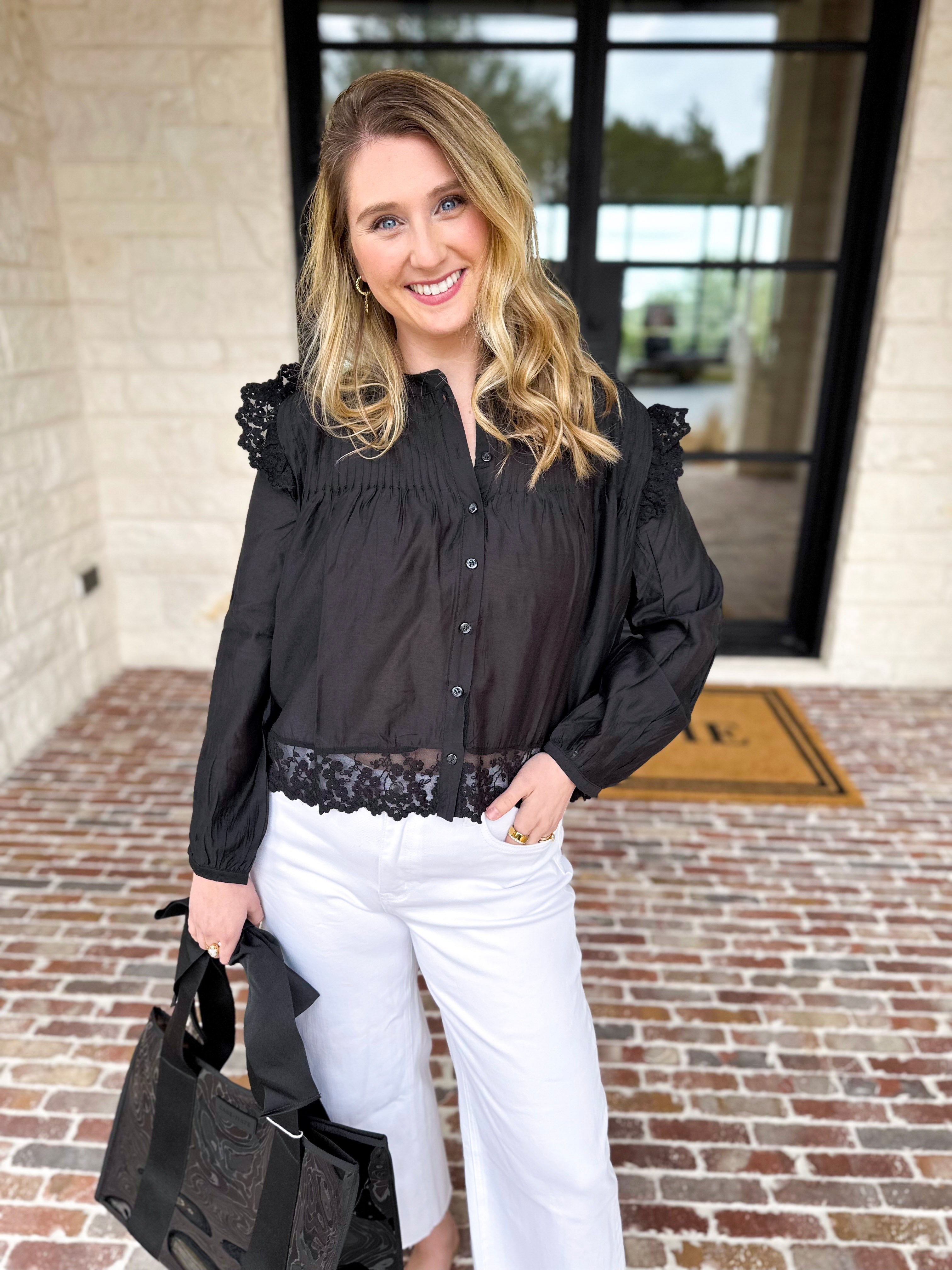 Frilly Black Blouse-200 Fashion Blouses-TCEC-July & June Women's Fashion Boutique Located in San Antonio, Texas