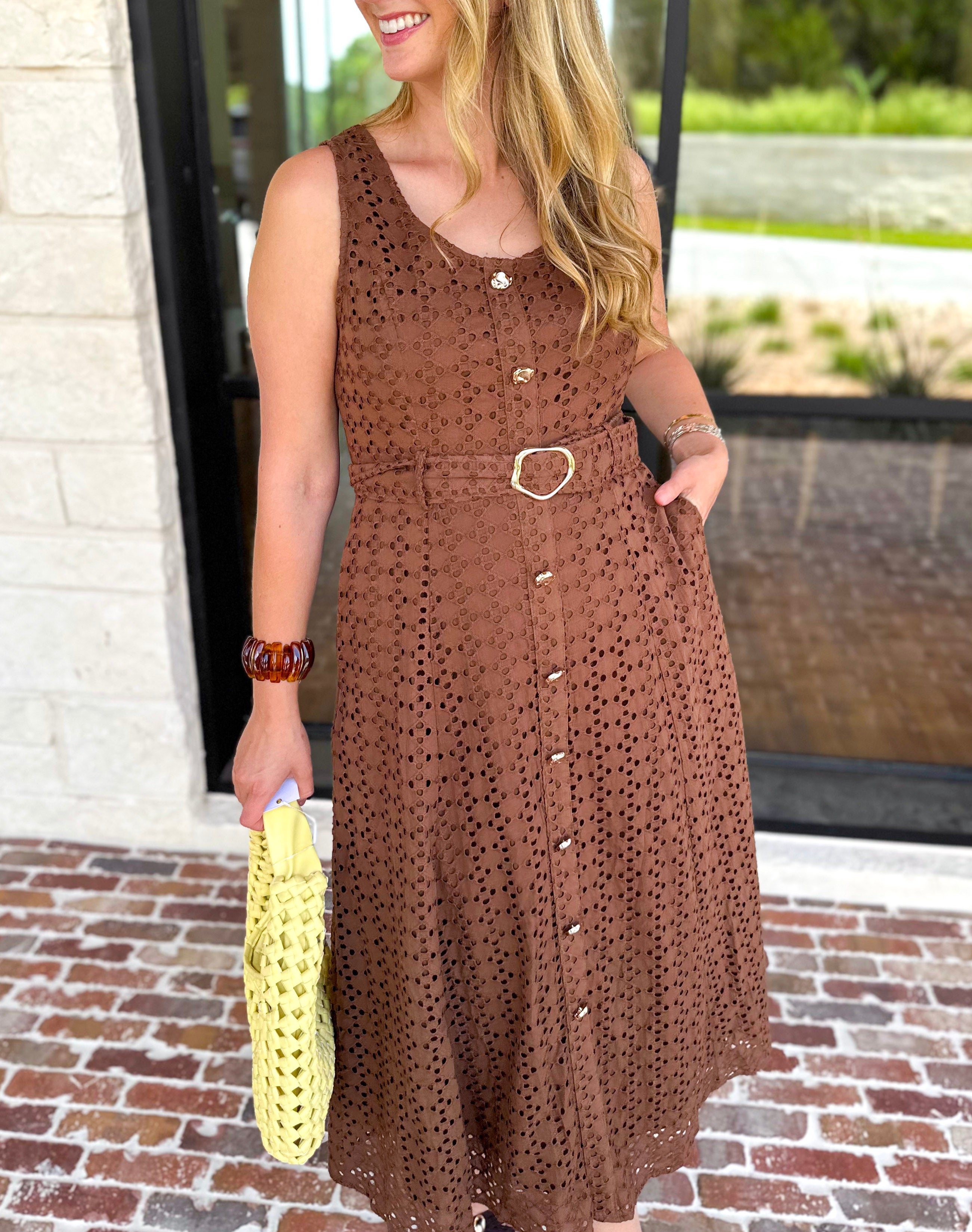 The Social Hour Midi Dress - Chocolate-500 Midi-ENTRO-July & June Women's Fashion Boutique Located in San Antonio, Texas