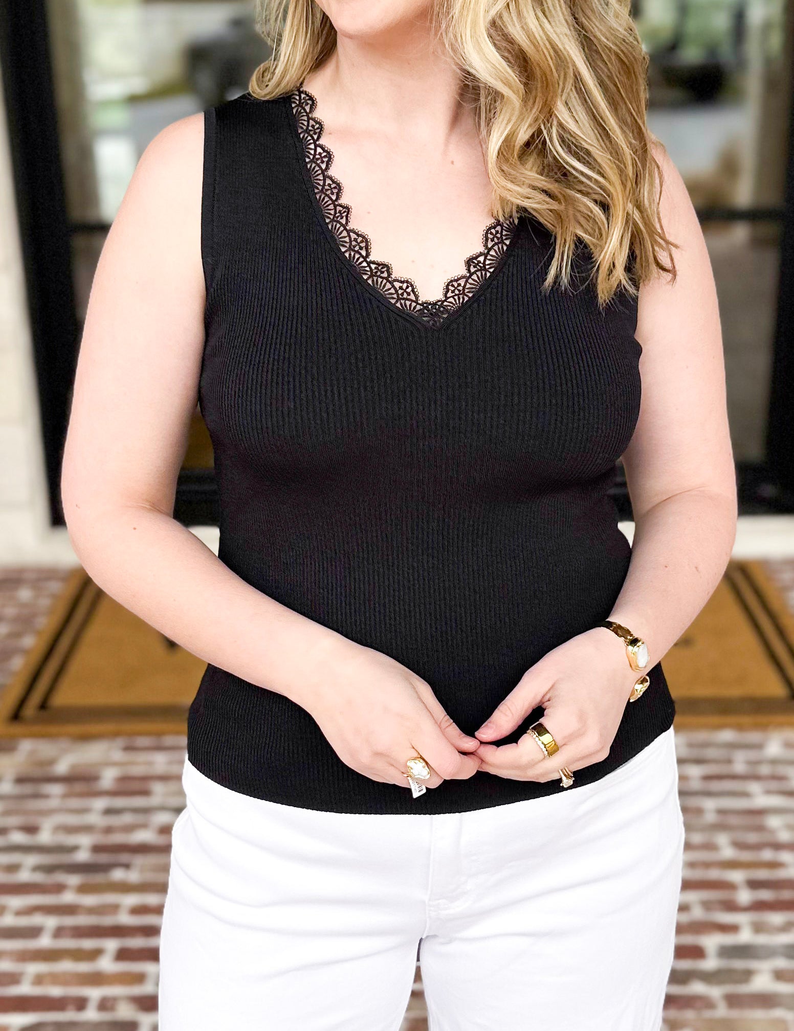 Current Air - Elegant Knit Tank - Black-200 Fashion Blouses-CURRENT AIR CLOTHING-July & June Women's Fashion Boutique Located in San Antonio, Texas