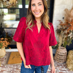 The Brunch Blouse - Burgundy-200 Fashion Blouses-ENTRO-July & June Women's Fashion Boutique Located in San Antonio, Texas