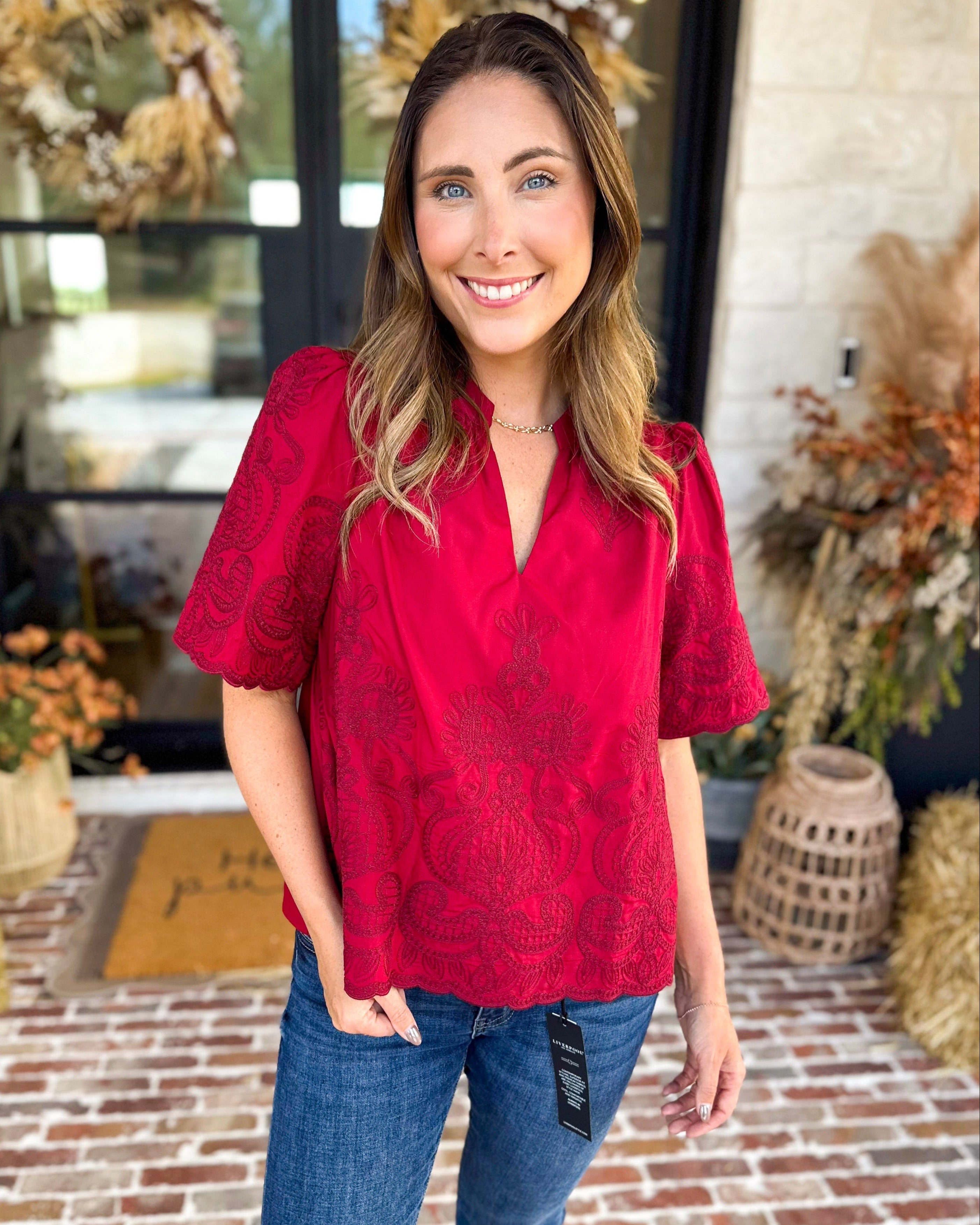 The Brunch Blouse - Burgundy-200 Fashion Blouses-ENTRO-July & June Women's Fashion Boutique Located in San Antonio, Texas