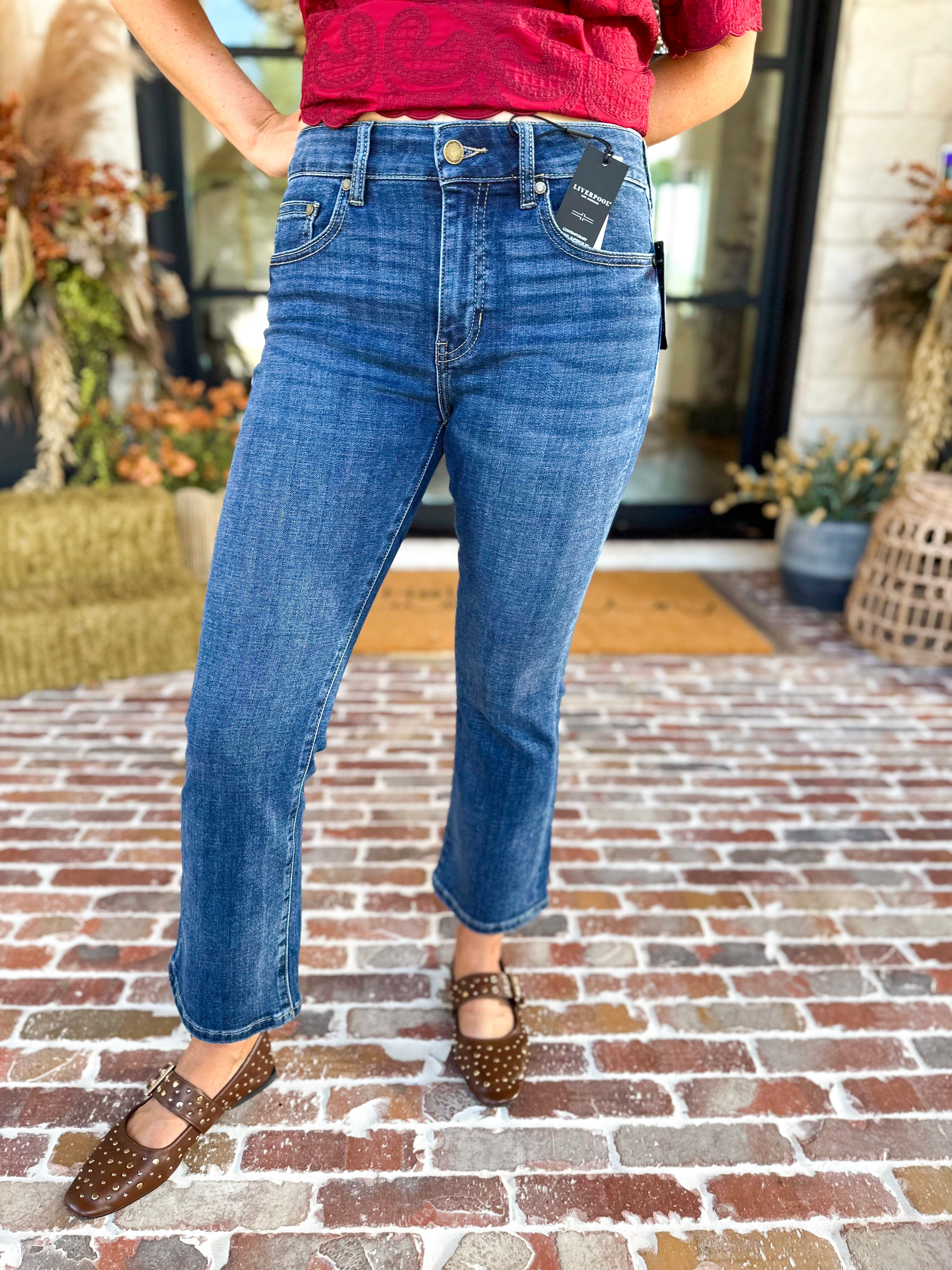 Liverpool - The Hannah Crop Flare Jeans-420 Denim-LIVERPOOL JEANS COMPANY-July & June Women's Fashion Boutique Located in San Antonio, Texas