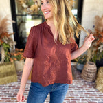 The Brunch Blouse - Brown-200 Fashion Blouses-ENTRO-July & June Women's Fashion Boutique Located in San Antonio, Texas
