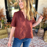 The Brunch Blouse - Brown-200 Fashion Blouses-ENTRO-July & June Women's Fashion Boutique Located in San Antonio, Texas