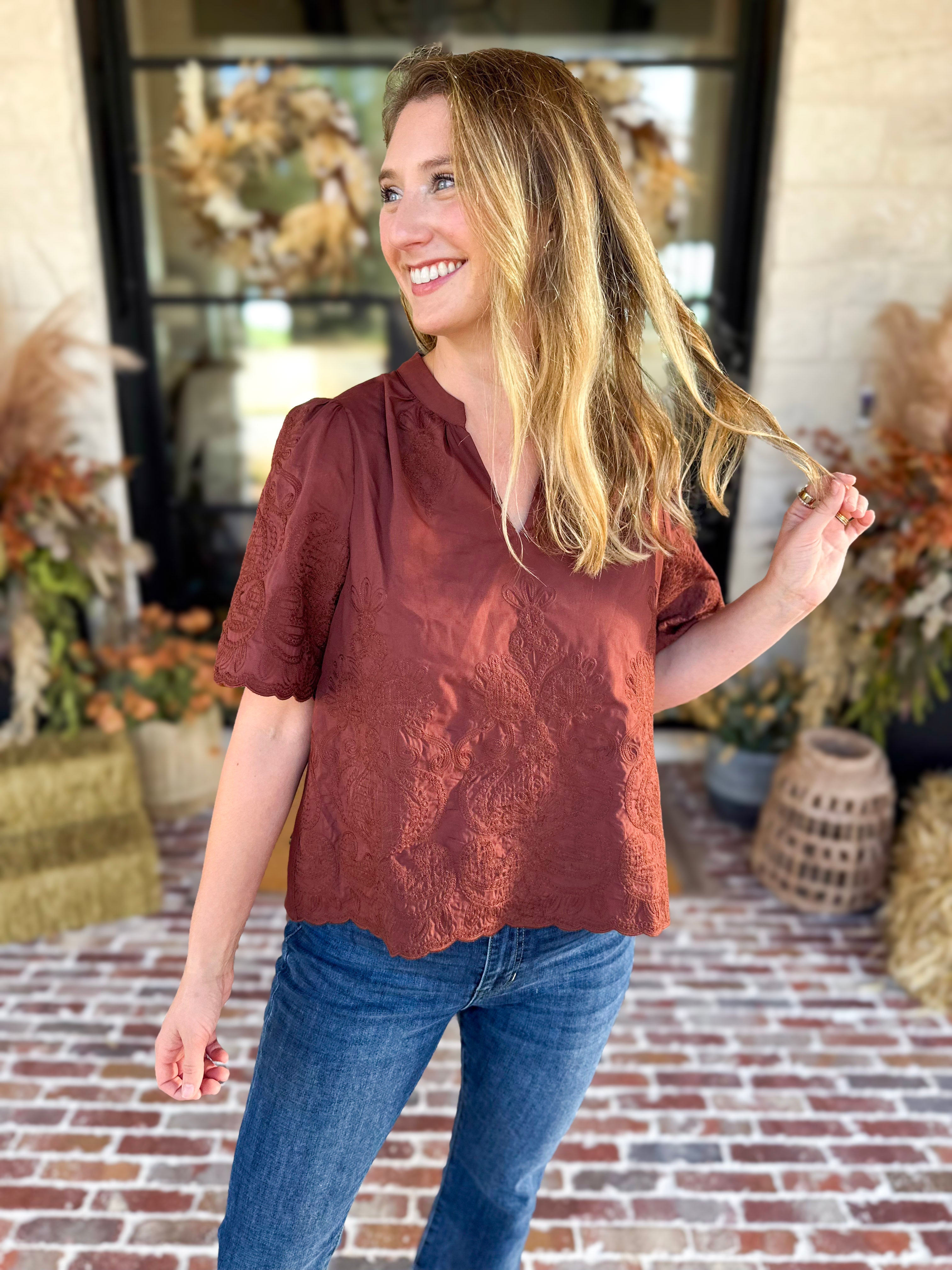 The Brunch Blouse - Brown-200 Fashion Blouses-ENTRO-July & June Women's Fashion Boutique Located in San Antonio, Texas