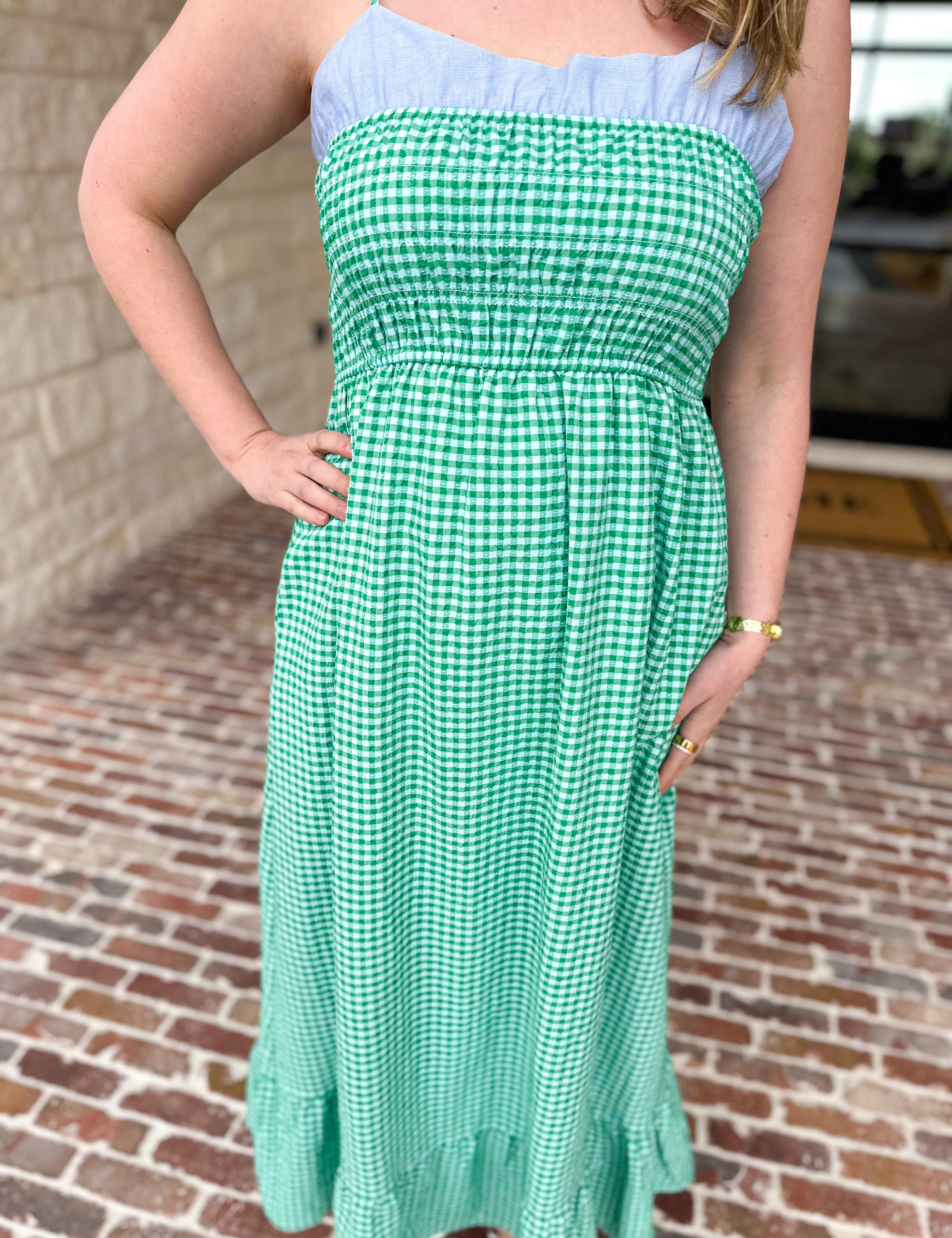 THML - Gingham Strap Midi Dress-500 Midi-THML-July & June Women's Fashion Boutique Located in San Antonio, Texas
