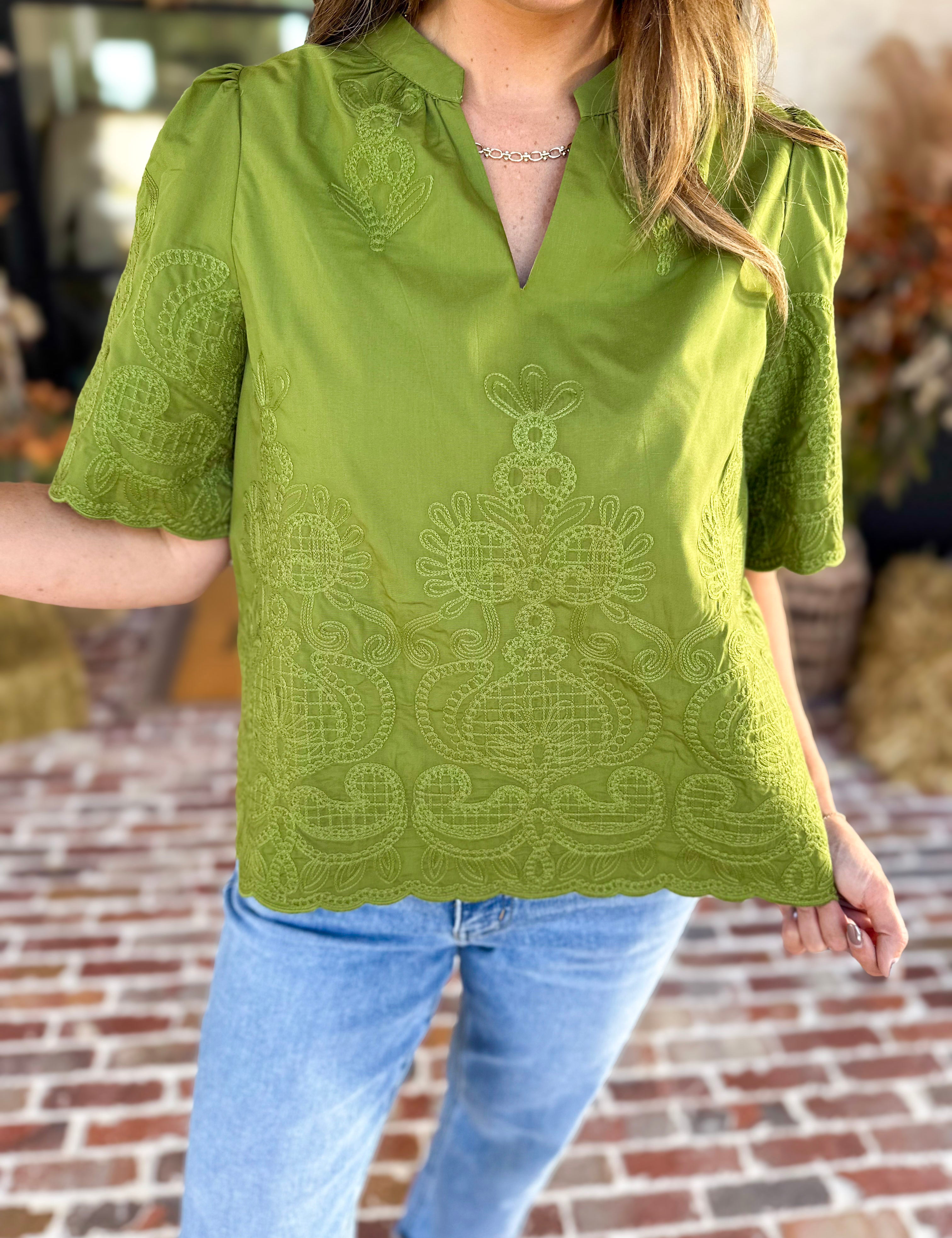 The Brunch Blouse - Avocado-200 Fashion Blouses-ENTRO-July & June Women's Fashion Boutique Located in San Antonio, Texas