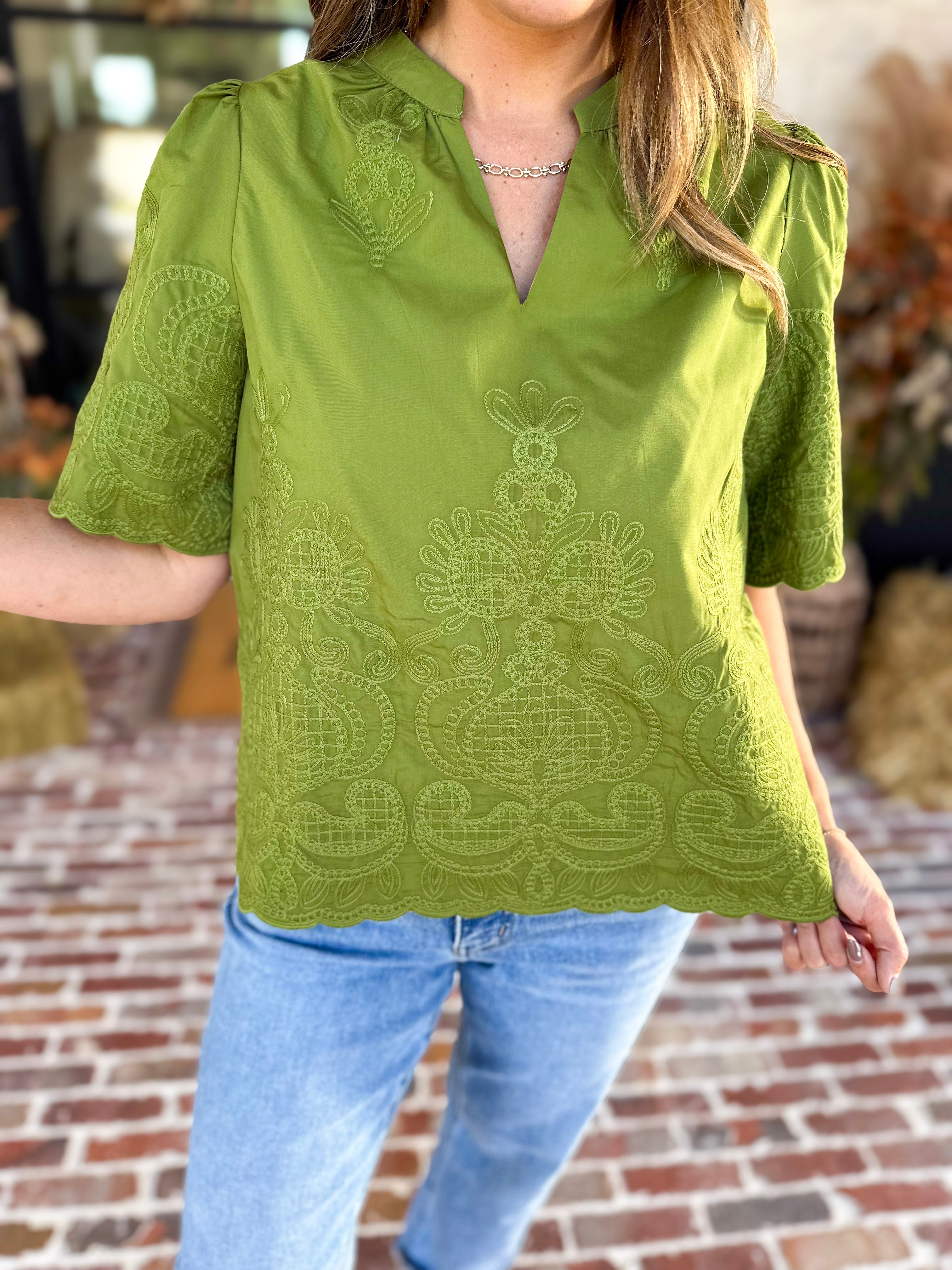 The Brunch Blouse - Avocado-200 Fashion Blouses-ENTRO-July & June Women's Fashion Boutique Located in San Antonio, Texas