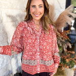 Posey Spiced Apricot Floral Blouse-200 Fashion Blouses-FATE-July & June Women's Fashion Boutique Located in San Antonio, Texas