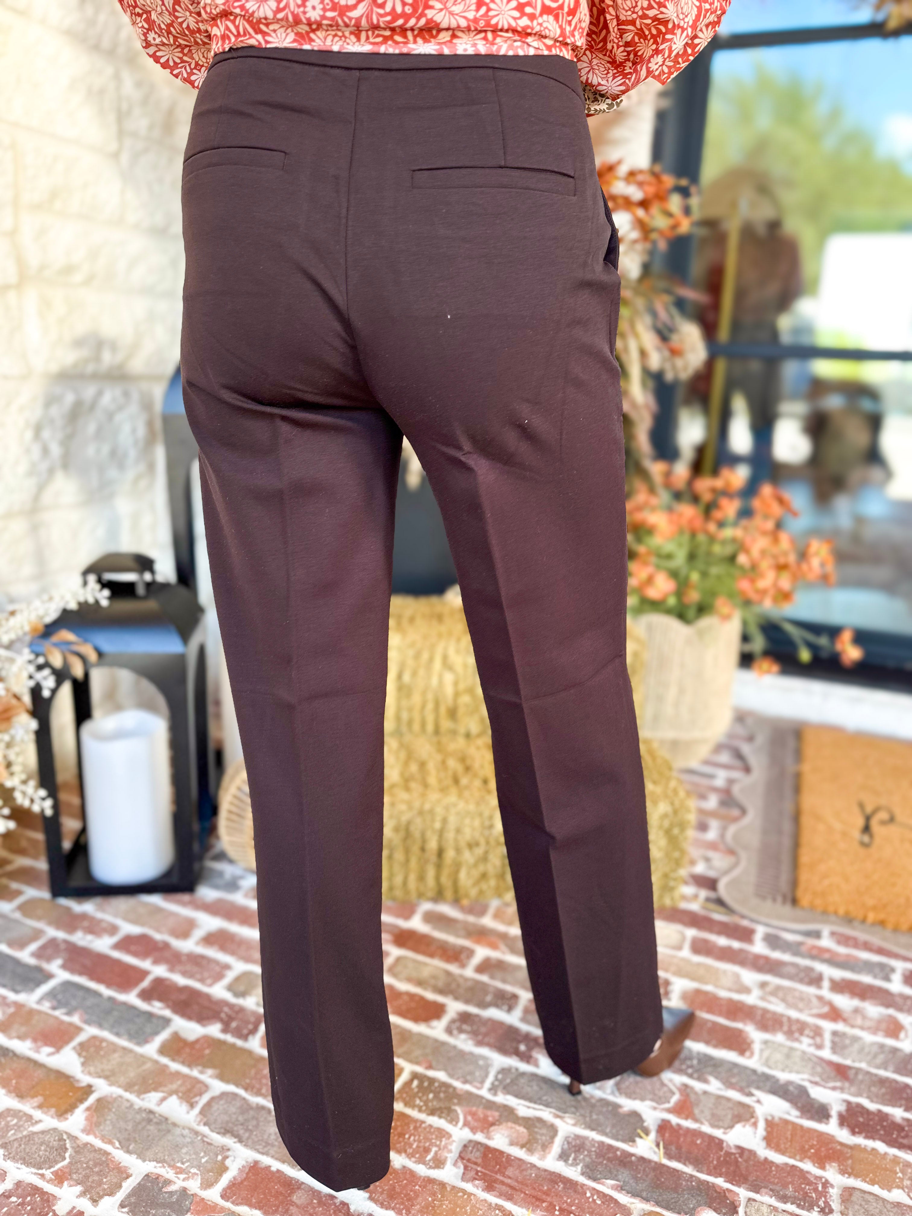 Liverpool - Kayla Wide Leg Trousers - Dark Brown-400 Pants-LIVERPOOL JEANS COMPANY-July & June Women's Fashion Boutique Located in San Antonio, Texas