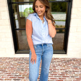 Current Air - The Linen Cap Sleeve Top - Pale Blue-200 Fashion Blouses-CURRENT AIR CLOTHING-July & June Women's Fashion Boutique Located in San Antonio, Texas
