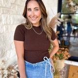 Mock Neck Soft Fitted Sweater Top - Dark Brown-230 Sweaters/Cardis-SKIES ARE BLUE-July & June Women's Fashion Boutique Located in San Antonio, Texas