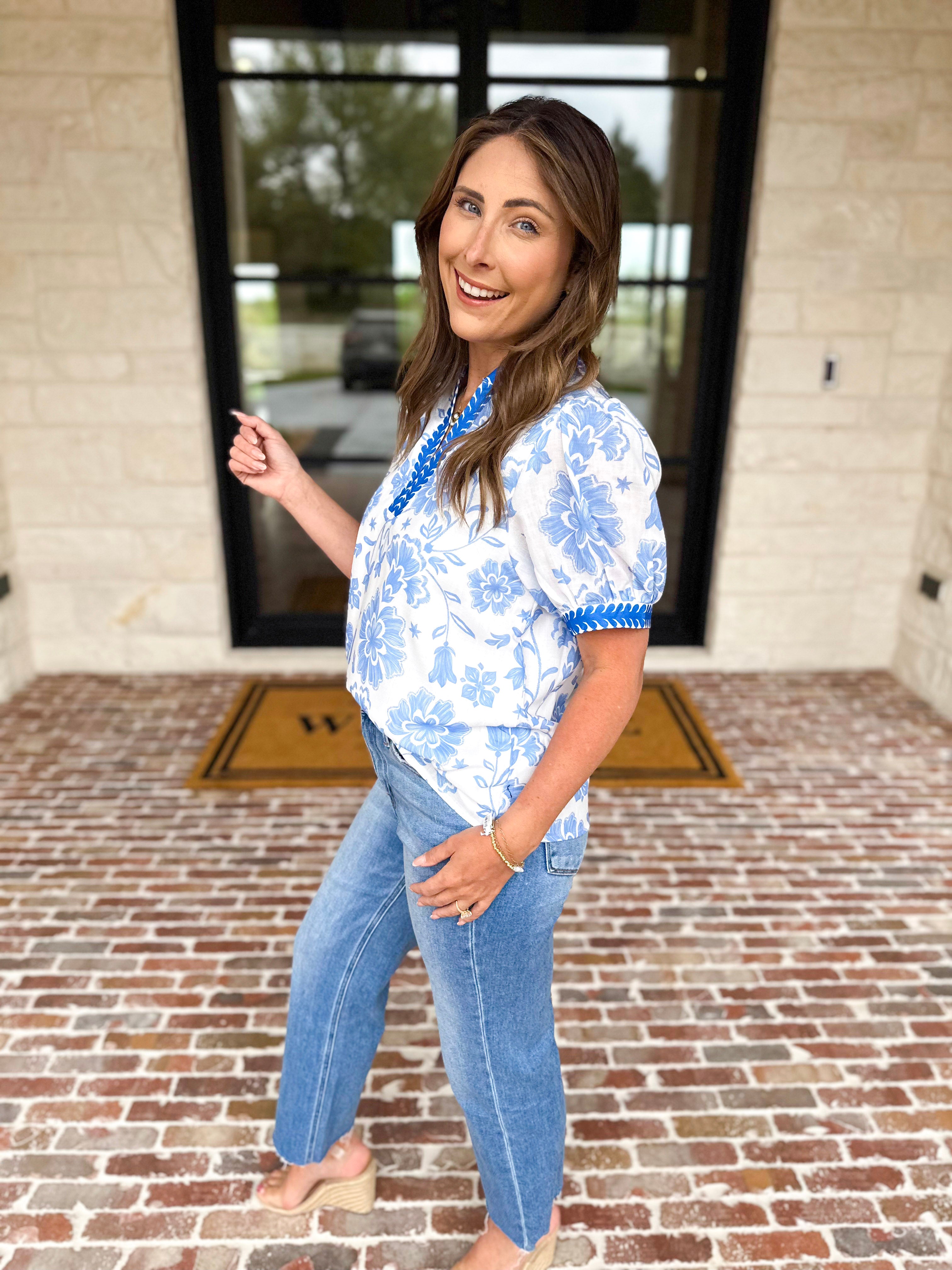 The Anderson Blouse - Blue-200 Fashion Blouses-POLOGRAM-July & June Women's Fashion Boutique Located in San Antonio, Texas