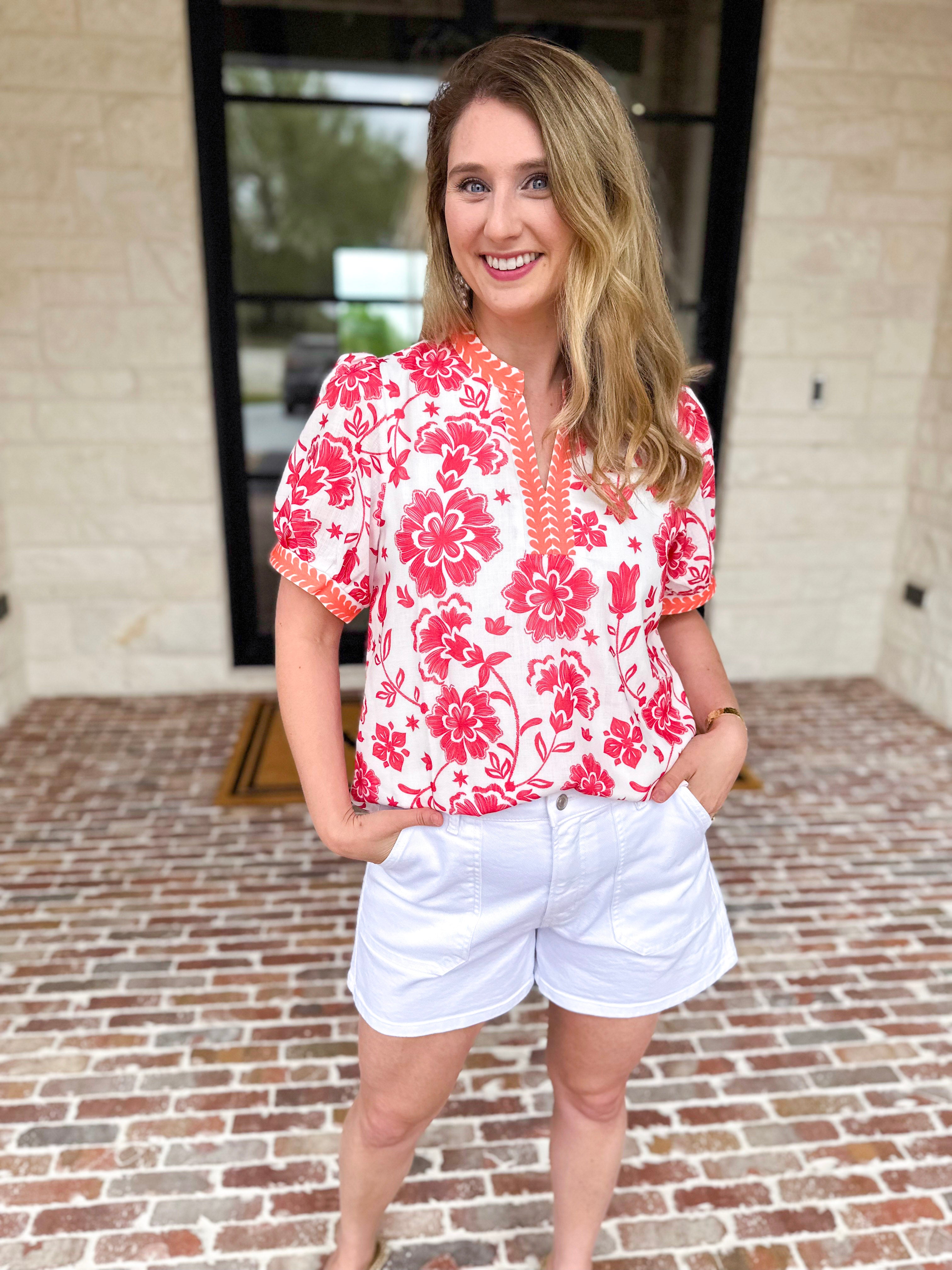 The Anderson Blouse - Red-200 Fashion Blouses-POLOGRAM-July & June Women's Fashion Boutique Located in San Antonio, Texas