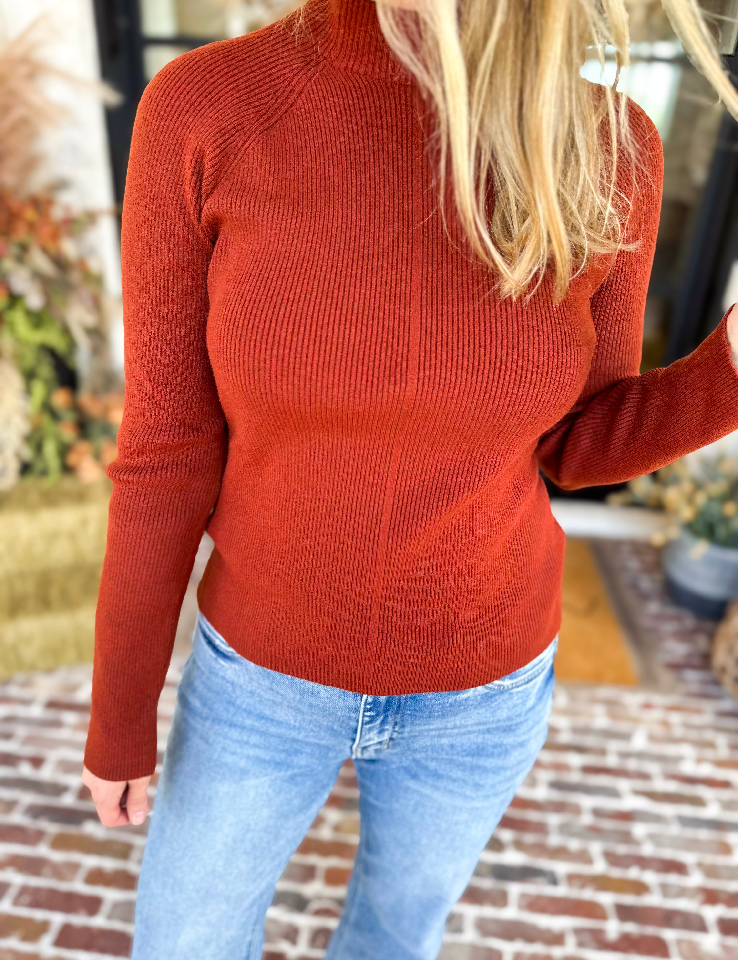 Liverpool - Warm Cayenne Turtleneck Sweater-230 Sweaters/Cardis-LIVERPOOL JEANS COMPANY-July & June Women's Fashion Boutique Located in San Antonio, Texas