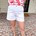 Vervet - High Rise Classic White Jean Shorts-410 Shorts/Skirts-VEVERT BY FLYING MONKEY-July & June Women's Fashion Boutique Located in San Antonio, Texas