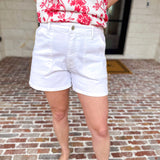 Vervet - High Rise Classic White Jean Shorts-410 Shorts/Skirts-VEVERT BY FLYING MONKEY-July & June Women's Fashion Boutique Located in San Antonio, Texas