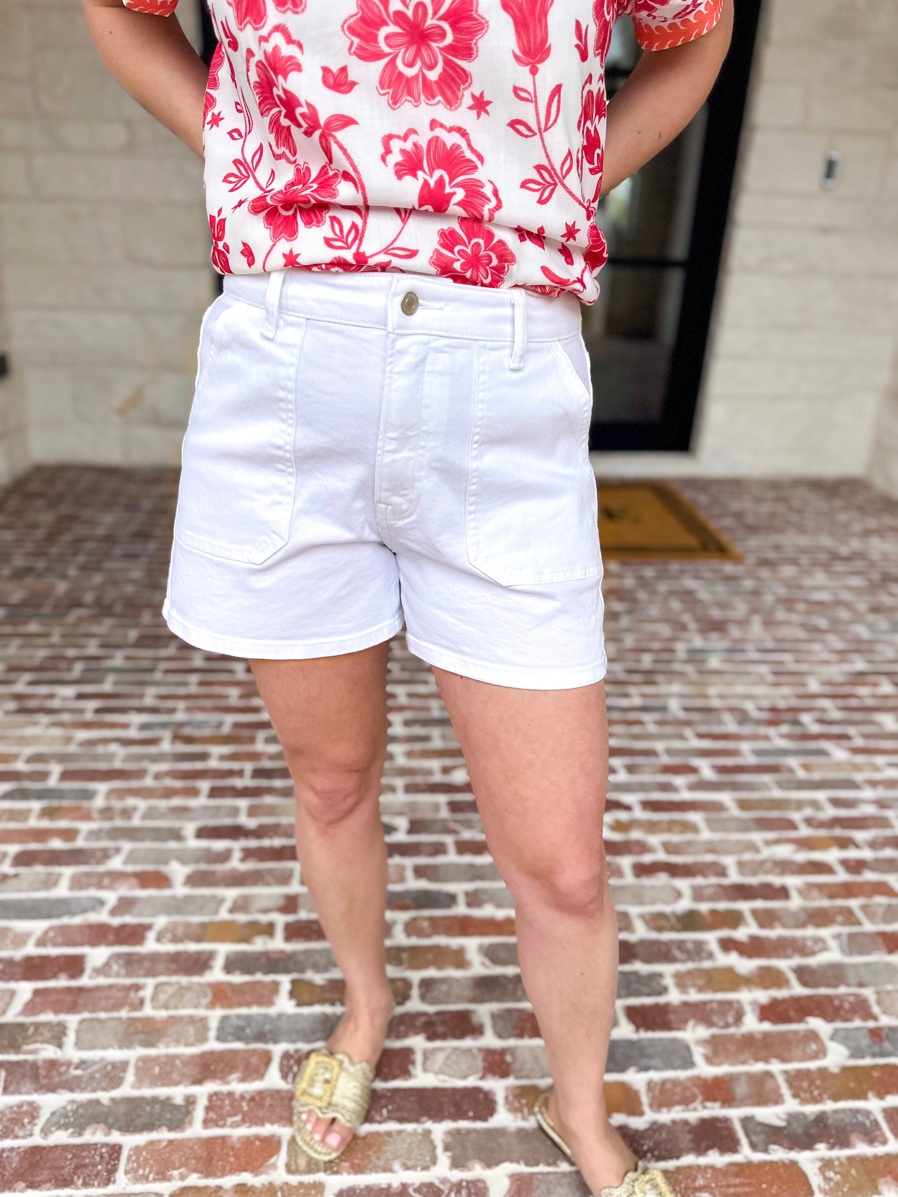Vervet - High Rise Classic White Jean Shorts-410 Shorts/Skirts-VEVERT BY FLYING MONKEY-July & June Women's Fashion Boutique Located in San Antonio, Texas
