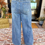 Denim & Suede Trim Drawstring Pants-400 Pants-SKIES ARE BLUE-July & June Women's Fashion Boutique Located in San Antonio, Texas